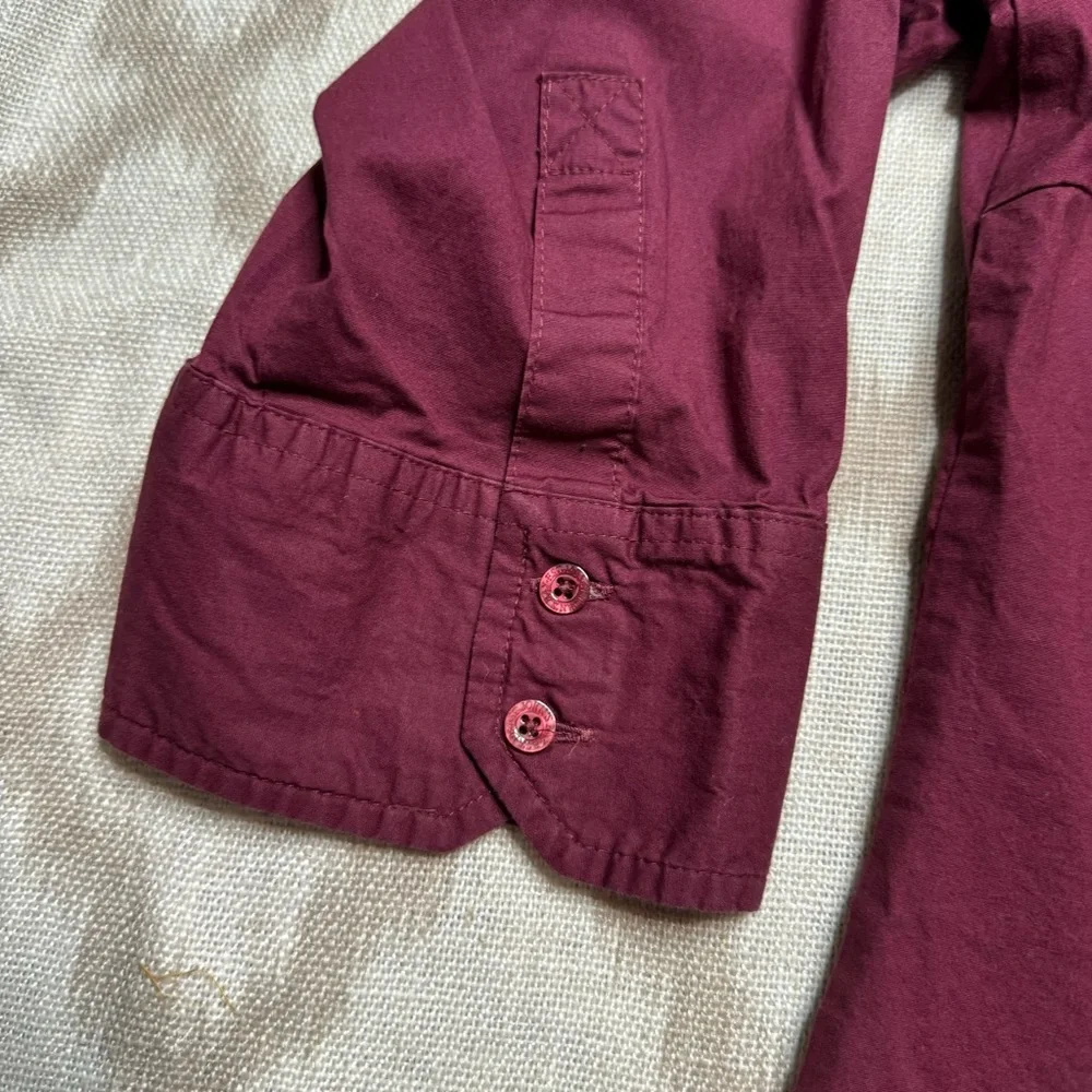 St. John’s Bay Burgundy Button Down Blouse 1X Stretch Roll Tab Top